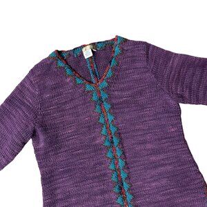 Purple Sweater Cable Knit Wool Large Womens Aztec The Territory Ahead V-Neck